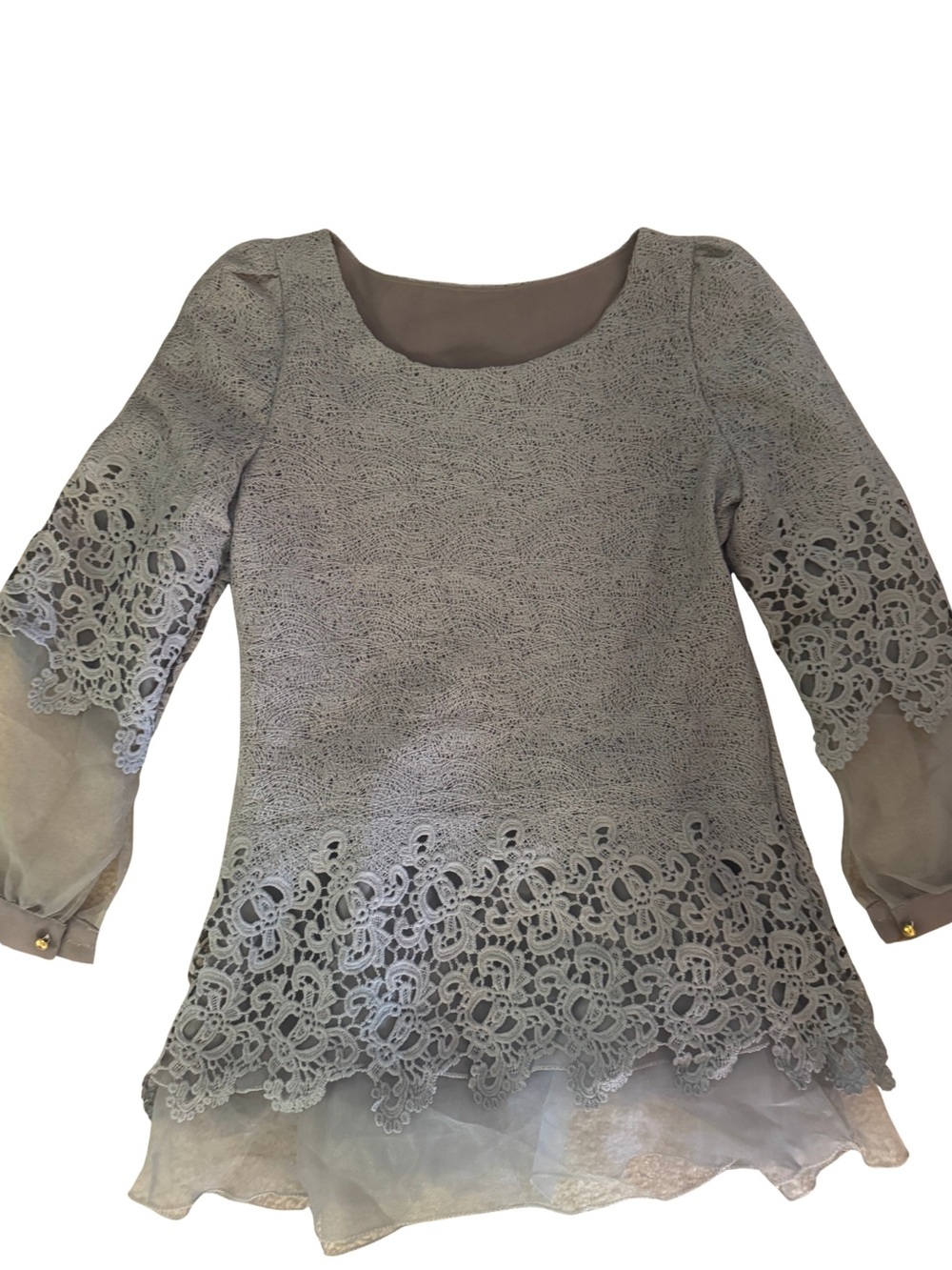 Ladies Lace Hem Gray Peasant Blouse